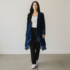 Soft Surroundings Blue Velvet Waterfall Regency Jacket - Medium